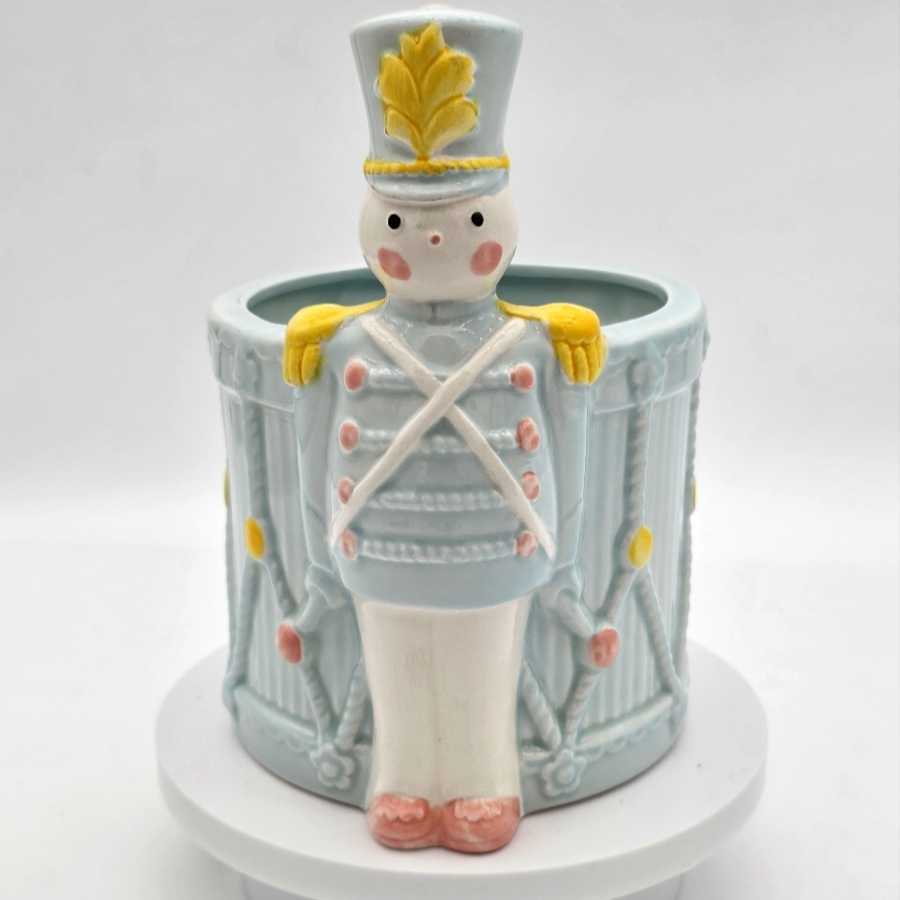 Vintage Relpo Ceramic Baby Nursery Decor Planter Blue Drummer Toy Soldier 7099